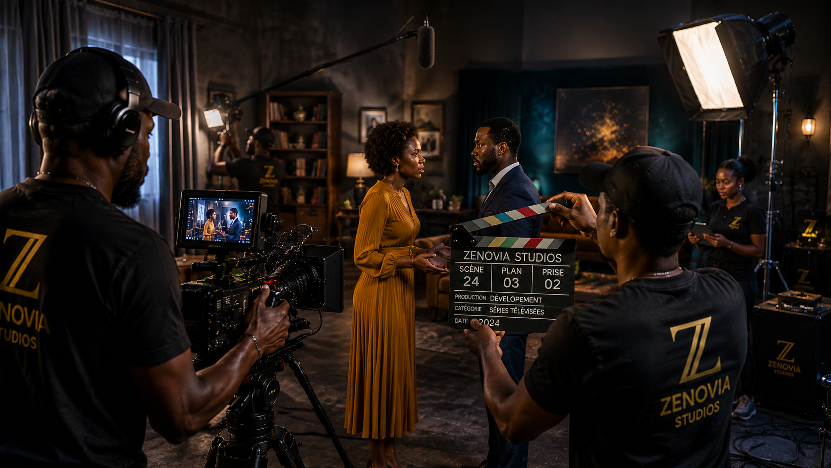 Équipe de tournage sur le terrain