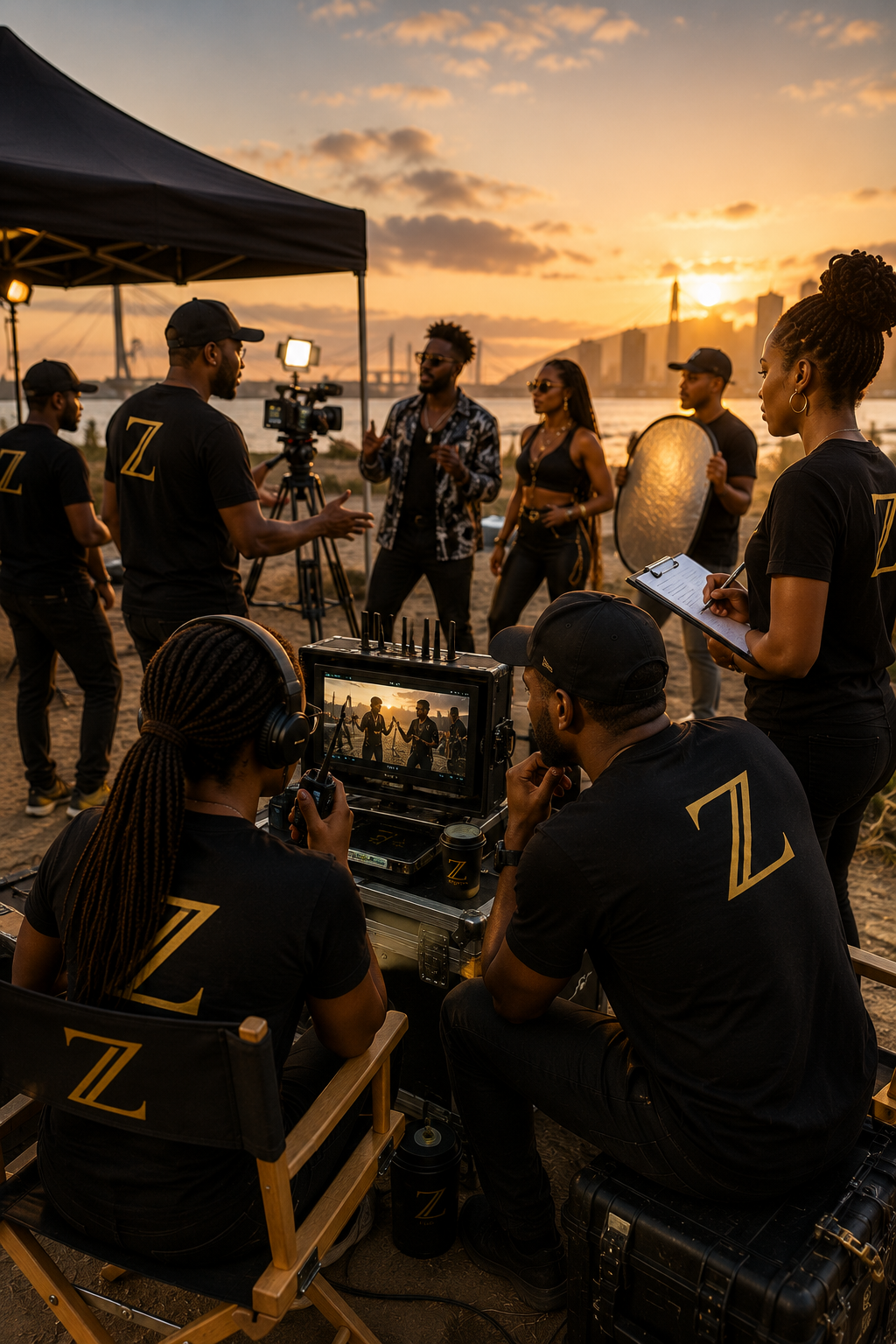 Tournage au coucher du soleil, ambiance dorée
